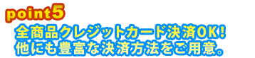 Point5 全商品クレジットカード決済OK!他にも豊富な決済方法をご用意。