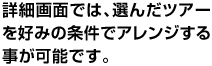 詳細画面では、選んだツアーを好みの条件でアレンジする事が可能です。